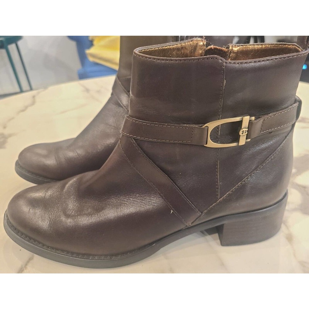 Etienne Aigner Jeanne Brown Leather Ankle Bootie womens sz 6.5